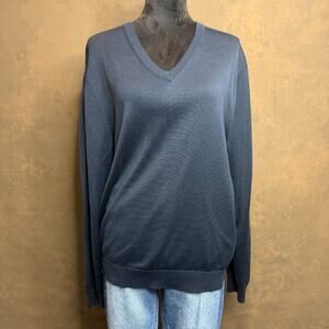 Brooks Brothers Sweater Mens M Navy V Neck 70% Silk 30% Cotton Lightweight Knit